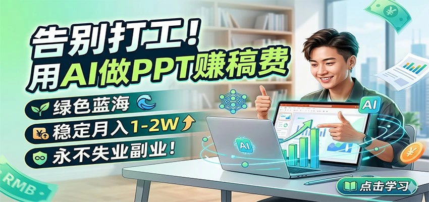 告别打工！用AI做PPT赚稿费，绿色蓝海，稳定月入1-2W，永不失业副业！