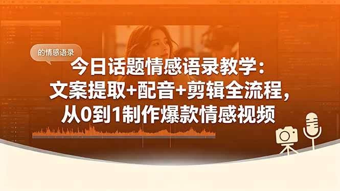 （18719期）今日话题情感语录教学：文案提取+配音+剪辑全流程，从0到1制作爆款情感视频