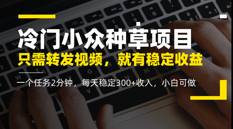 冷门小众种草项目，只需转发视频，每天就有稳定收益，无门槛，每天稳定300+收入，小白可做
