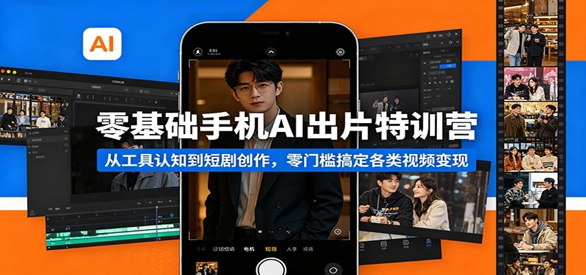 零基础手机AI出片特训营：从工具认知到短剧创作，零门槛搞定各类视频变现
