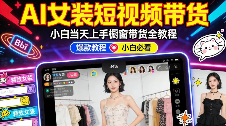 AI女装短视频橱窗带货：小白零门槛当天上手，高佣金爆款轻松賺！