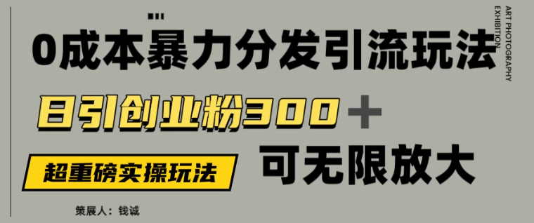 价值5980的0成本暴力引流玩法，日引创业粉300+，可无限放大