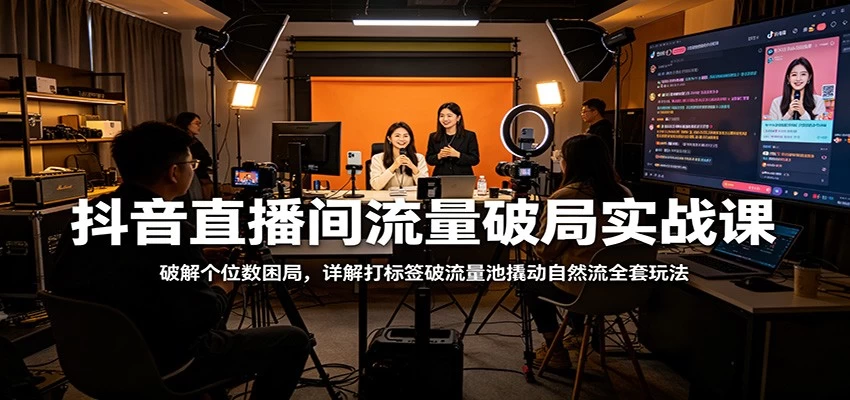 抖音直播间流量破局实战课：破解个位数困局，详解打标签破流量池撬动自然流全套玩法