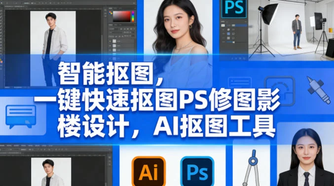 智能抠图,一键快速抠图PS修图影楼设计,AI抠图工具