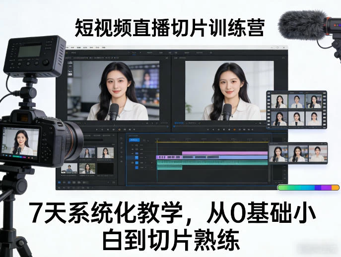 短视频直播切片训练营，7天系统化教学，从0基础小白到切片熟练