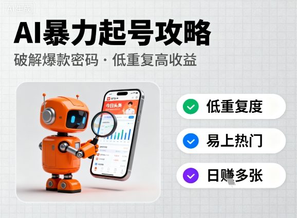 今日头条新玩法,AI暴力起号,重复度低,更容易爆,日入多张