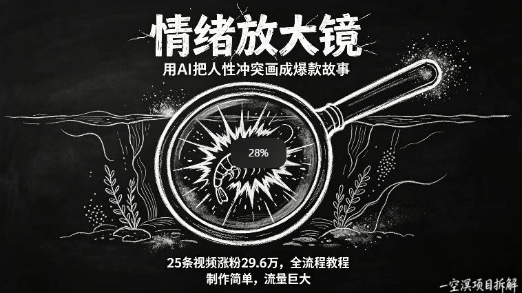 AI制作“情绪放大镜“视频，25条视频涨粉29.6W粉，流量巨大，制作简单，全流程教程