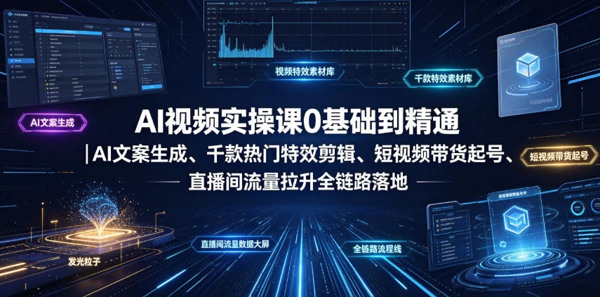 AI视频实操课0基础到精通|AI文案生成、千款热门特效剪辑、短视频带货起号、直播间流量拉升全链路落地 AI视频实操课0基础到精通|AI文案生成、千款热门特效剪辑、短视频带货起号、直播间流量拉升全链路落地