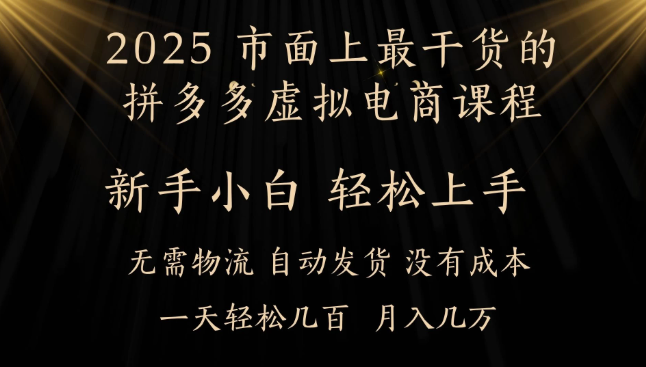 25年最干货的拼多多虚拟电商课程，小白轻松上手，月入过万只是门槛！虚拟电商，如皓月见青天！