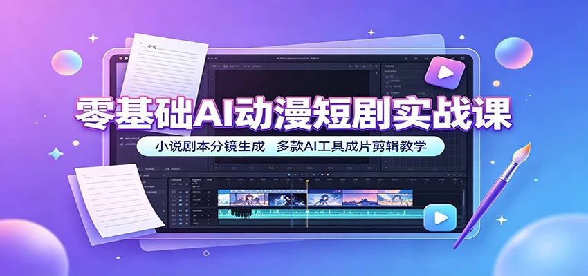 零基础AI动漫短剧实战课:小说剧本分镜生成,多款AI工具成片剪辑教学 零基础AI动漫短剧实战课:小说剧本分镜生成,多款AI工具成片剪辑教学