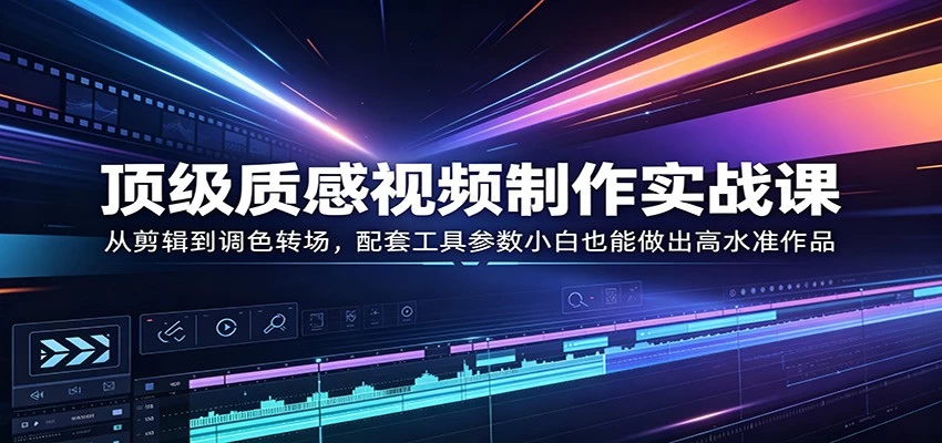 顶级质感视频制作实战课：从剪辑到调色转场，配套工具参数小白也能做出高水准作品