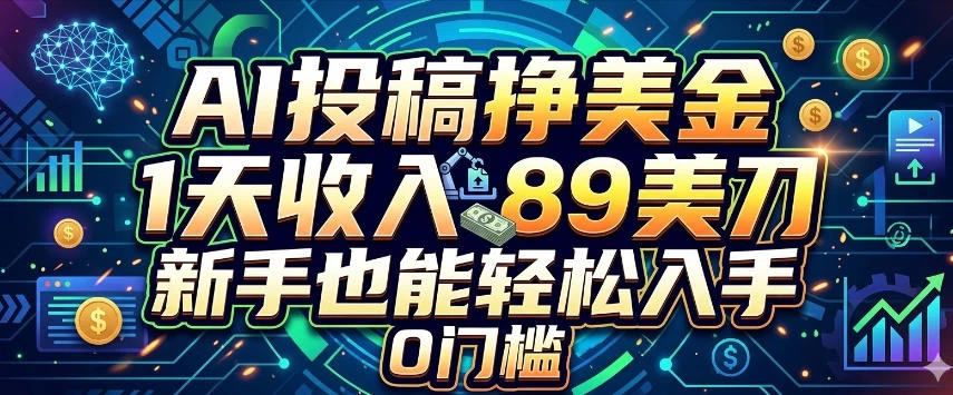 AI投稿挣美刀，1天收入89刀，新手也能轻松入手，0门槛
