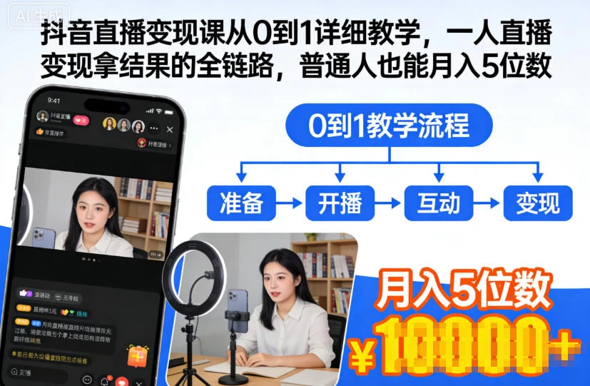 抖音直播变现课从0到1详细教学,一人直播变现拿结果的全链路,普通人也能月入5位数 抖音直播变现课从0到1详细教学,一人直播变现拿结果的全链路,普通人也能月入5位数