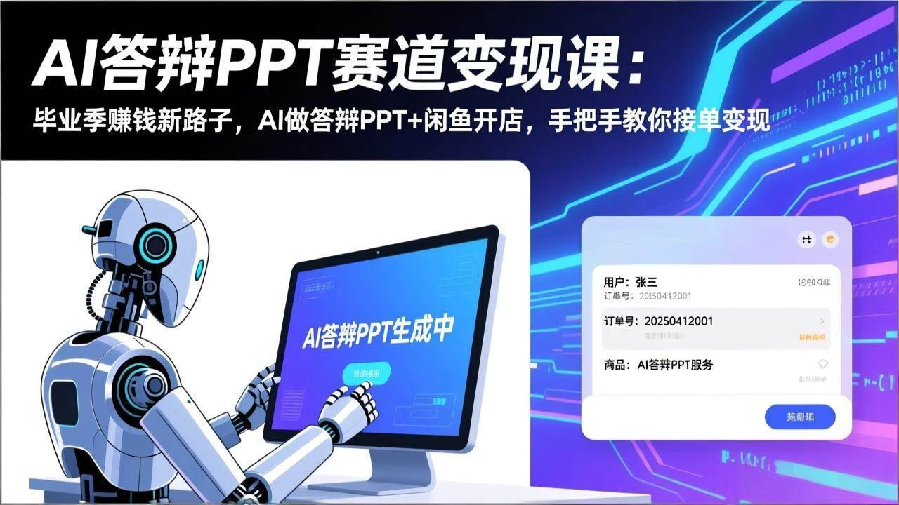 （17546期）AI答辩PPT赛道变现课：毕业季赚钱新路子，AI做答辩PPT+闲鱼开店，手把手教你接单变现