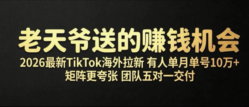 老天爷送的賺钱机会！2026最新TikTok海外拉新，有人单月单号10W+，矩阵更夸张，团队交付【揭秘】