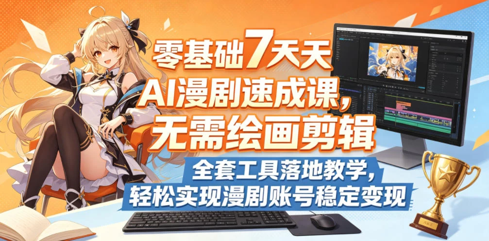 零基础7天AI漫剧速成课，无需绘画剪辑，全套工具落地教学，轻松实现漫剧账号稳定变现