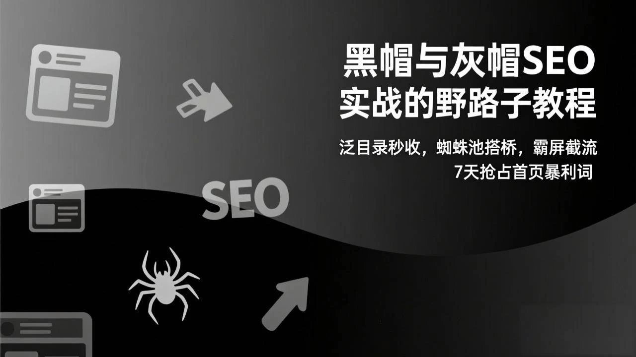（17125期）黑帽与灰帽SEO实战的野路子教程：泛目录秒收，蜘蛛池搭桥，霸屏截流，7天抢占首页暴利词