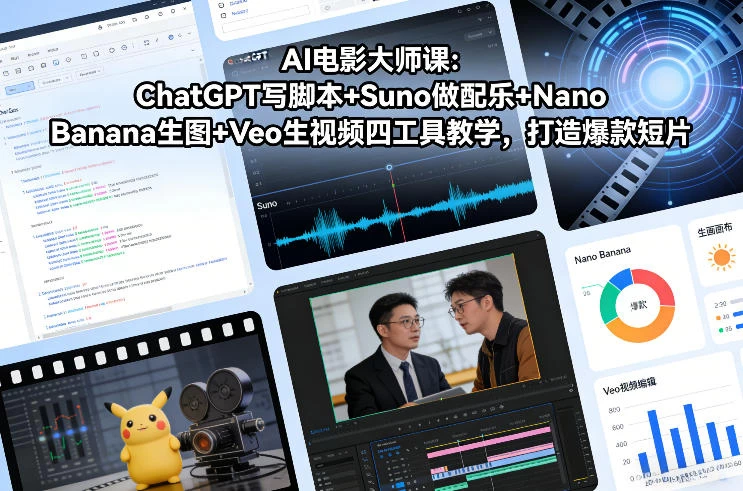 AI电影大师课：ChatGPT写脚本+Suno做配乐+Nano Banana生图+Veo生视频，打造爆款短片