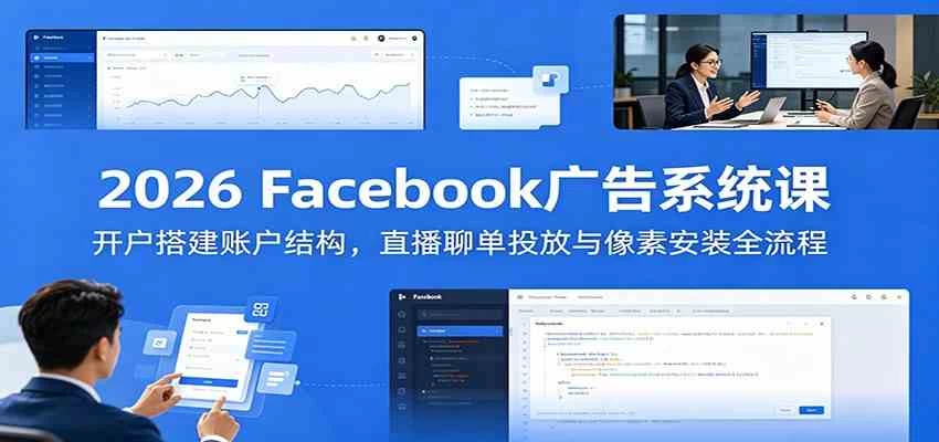 2026 Facebook广告系统课:开户搭建账户结构,直播聊单投放与像素安装全流程 2026 Facebook广告系统课:开户搭建账户结构,直播聊单投放与像素安装全流程