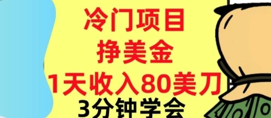 冷门项目挣美刀,0门槛,1天收入80刀,3分钟学会,这个方法要学会