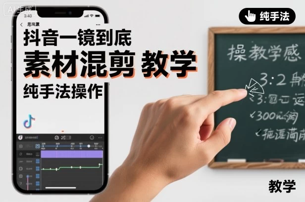 抖音一镜到底素材混剪教学,纯手法操作