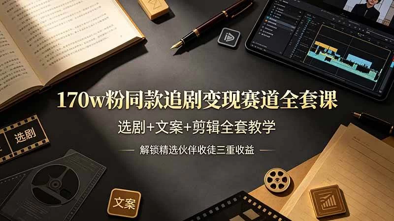 （19123期）170w粉博主同款追剧变现赛道全套课，选剧+文案+剪辑全套教学，解锁精选伙伴收徒三重收益
