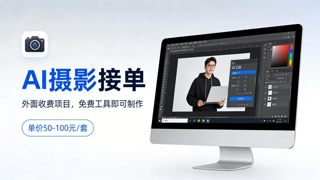 外面收费项目，AI摄影接单，免费工具就可以做，单价50-100一套