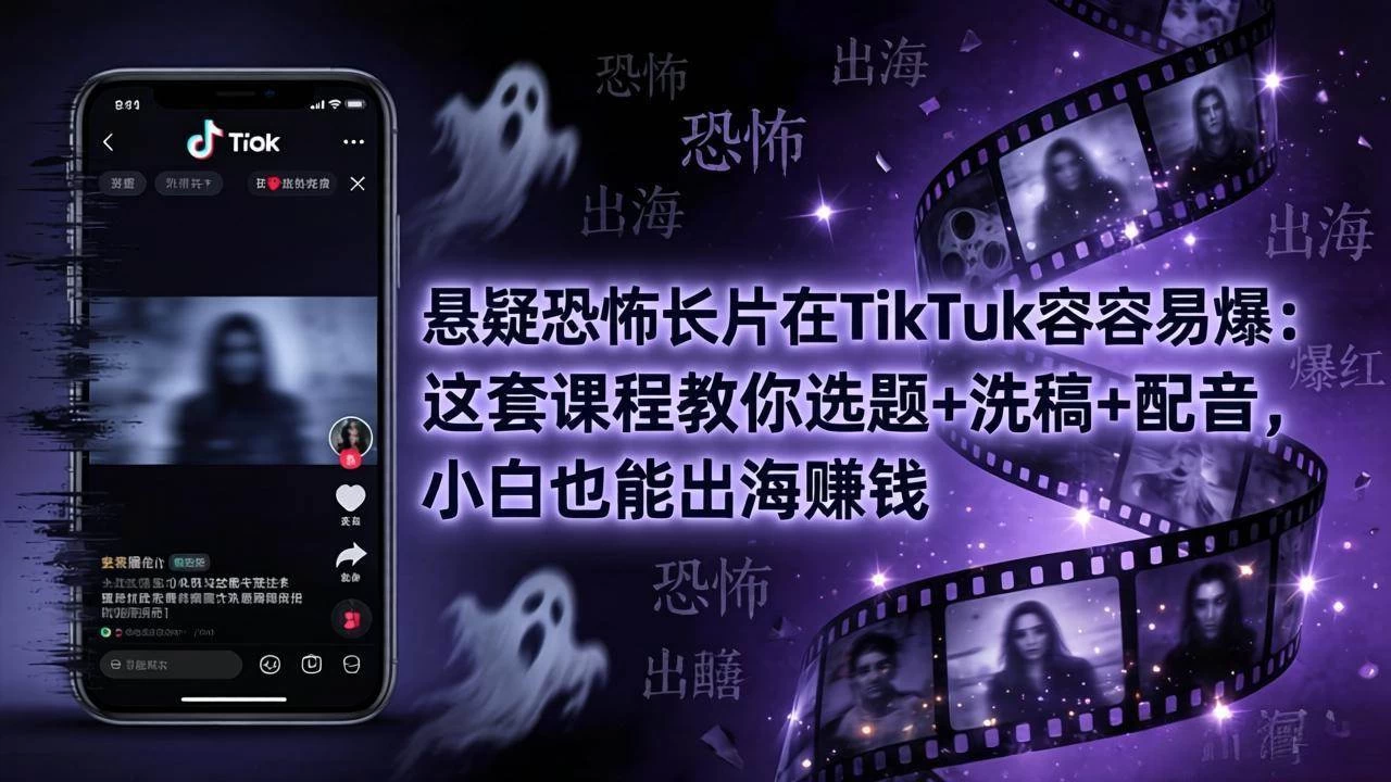（18220期）悬疑恐怖长片在TikTok最容易爆：这套课程教你选题+洗稿+配音，小白也能出海赚钱