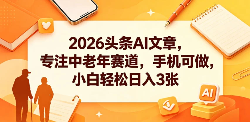 2026头条AI文章,专注中老年赛道,手机可做,小白轻松日入3张 2026头条AI文章,专注中老年赛道,手机可做,小白轻松日入3张