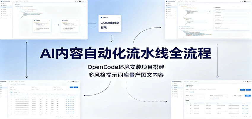 AI内容自动化流水线全流程:OpenCode环境安装项目搭建,多风格提示词库量产图文内容 AI内容自动化流水线全流程:OpenCode环境安装项目搭建,多风格提示词库量产图文内容
