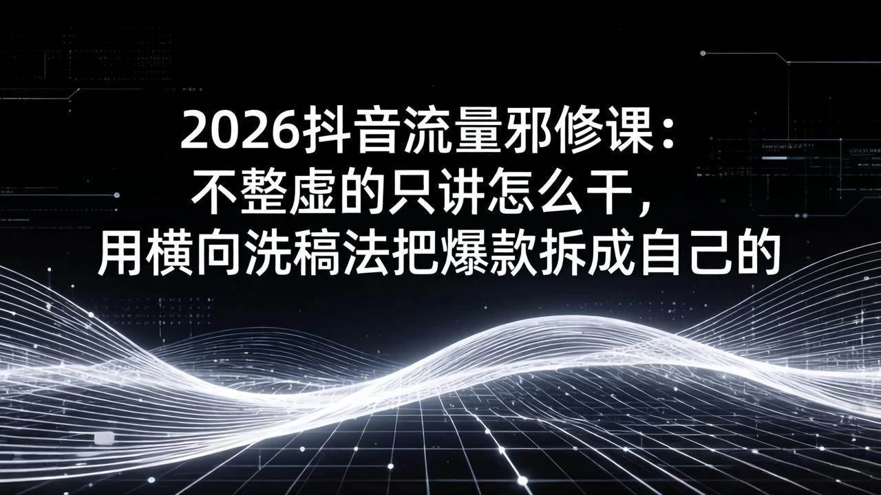 （17725期）2026抖音流量邪修课：不整虚的只讲怎么干，用横向洗稿法把爆款拆成自己的