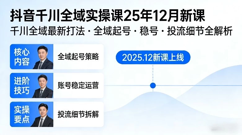 抖音千川全域全域实操课25年12月新课,千川全域最新打法,全域起号,稳号,投流细节全部都有 抖音千川全域全域实操课25年12月新课,千川全域最新打法,全域起号,稳号,投流细节全部都有