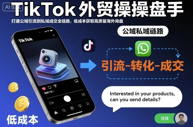 TikTok外贸操盘手,打通公域引流到私域成交全链路,低成本获取高质量海外询盘