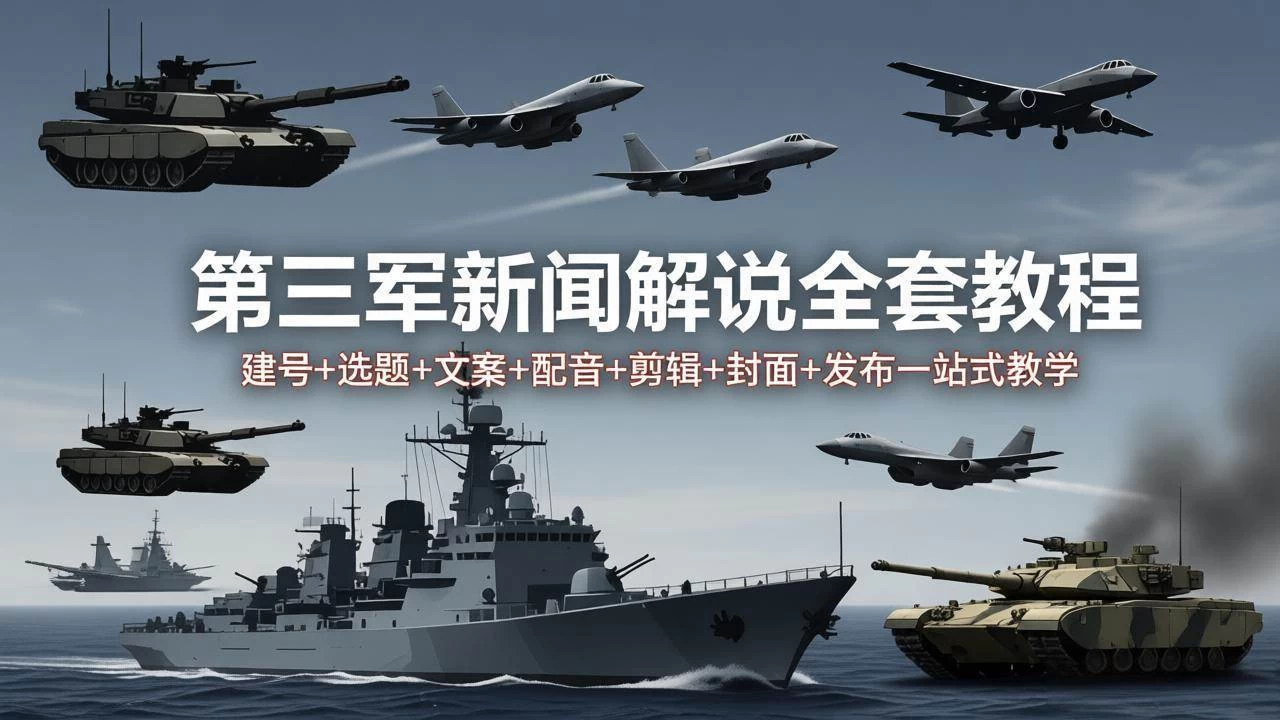（18081期）第三军迷新闻解说全套教程：建号+选题+文案+配音+剪辑+封面+发布一站式教学