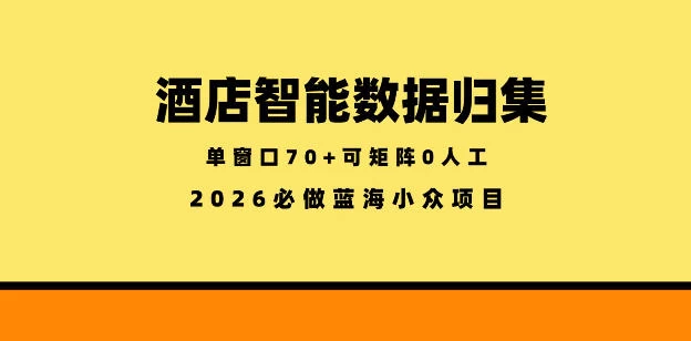 酒店智能数据归集,小众蓝海已经稳定半年之久,单窗口70+零成本矩阵开干【揭秘】 酒店智能数据归集,小众蓝海已经稳定半年之久,单窗口70+零成本矩阵开干【揭秘】