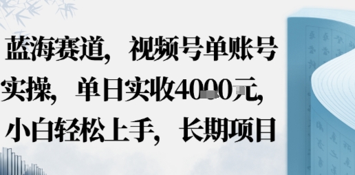 蓝海赛道，视频号单账号实操，单日实收1k，小白轻松上手，长期项目