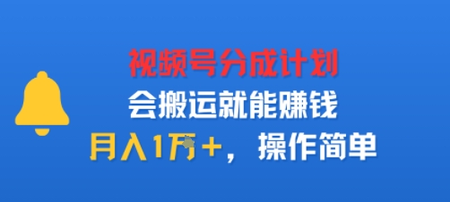视项号分成计划会搬运就能賺钱，月入1W+，操作简单