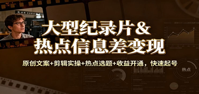 大型纪录片&热点信息差变现:原创文案+剪辑实操+热点选题+收益开通,快速起号 大型纪录片&热点信息差变现:原创文案+剪辑实操+热点选题+收益开通,快速起号