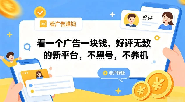 看一个广告一块钱,好评无数的新平台,不黑号,不养机【揭秘】 看一个广告一块钱,好评无数的新平台,不黑号,不养机【揭秘】