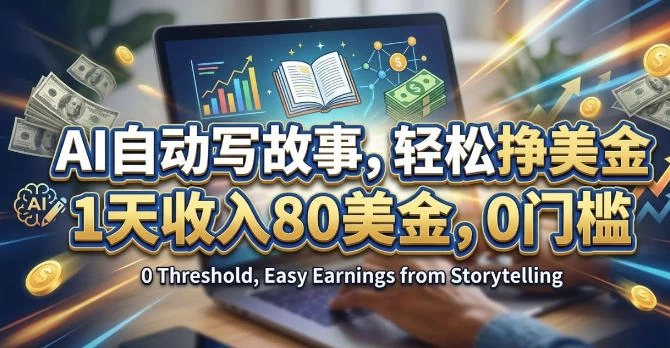 AI自动写故事,轻松挣美刀,1天收入80刀,0门槛