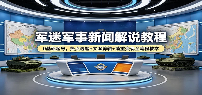 军迷军事新闻解说教程：0基础起号，热点选题+文案剪辑+消重变现全流程教学