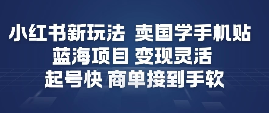 小红书新玩法，卖国学手机贴，蓝海项目，变现灵活，起号快，商单接到手软