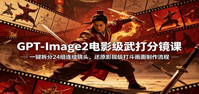 GPT-Image2电影级武打分镜课：一键拆分24组连续镜头，还原影视级打斗画面制作流程