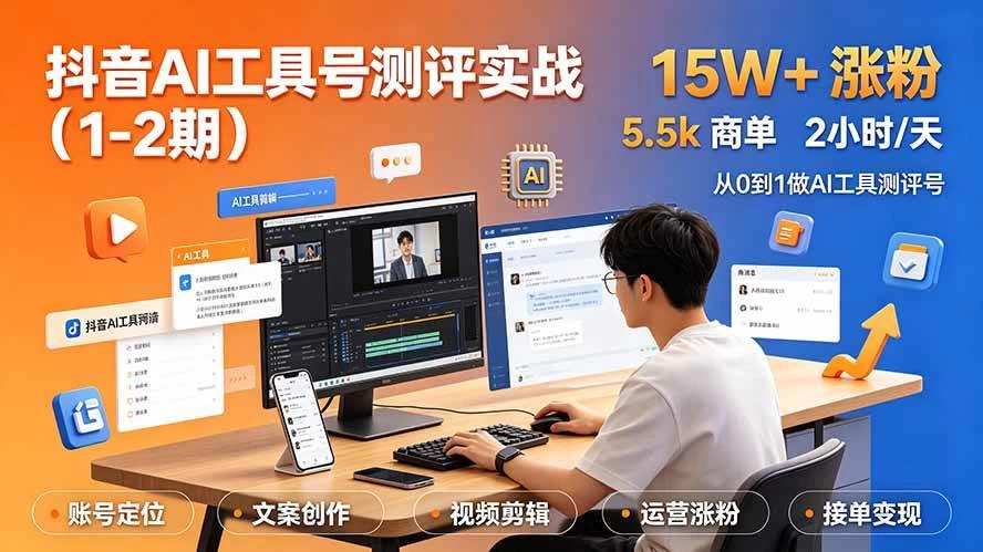 (19380期)抖音AI工具号测评实战(1-2期):单号涨粉15W+×商单5.5k×伙伴计划×普通人可复制,每天2小时长期可持续 (19380期)抖音AI工具号测评实战(1-2期):单号涨粉15W+×商单5.5k×伙伴计划×普通人可复制,每天2小时长期可持续