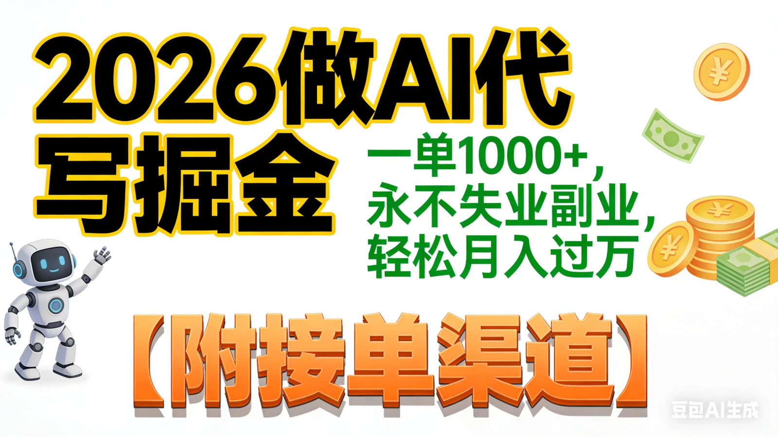 2026做AI代写掘金，一单1000+，永不失业副业，轻松月入过万,【附接单渠道】