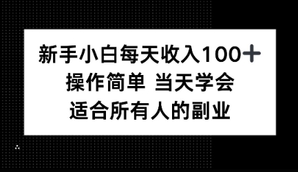 新手小白每天收入100+，操作简单 当天学会 ，适合所有人的副业
