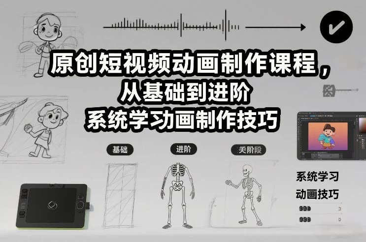 原创短视频动画制作课程，从基础到进阶，系统学习动画制作技巧