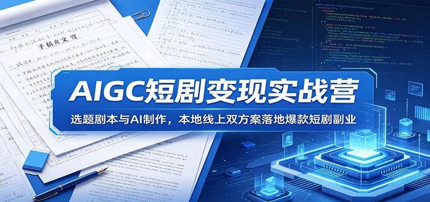 AIGC短剧变现实战营：选题剧本与AI制作，本地线上双方案落地爆款短剧副业