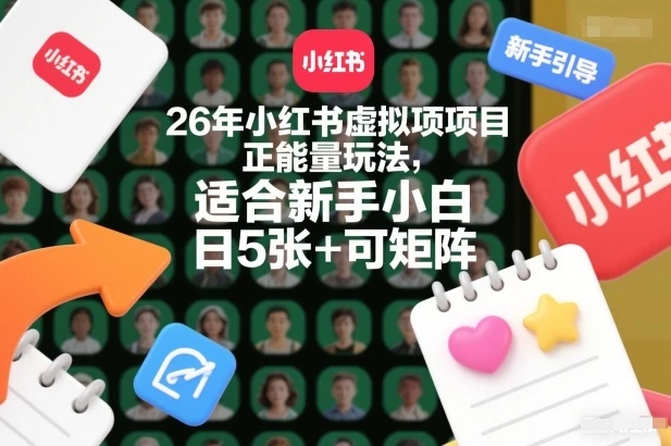 26年小红书虚拟项目正能量玩法，适合新手小白，日5张+可矩阵，附详细操作流程