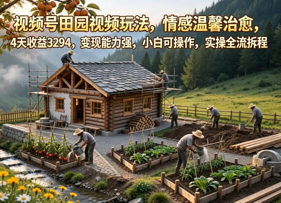 视频号田园视频玩法，情感温馨治愈，4天收益3294，变现能力强，小白可操作，实操全流程拆解